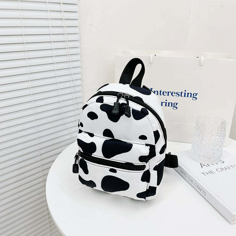Y2K Cow Print Mini Backpack - Perfect for 90s Grunge, Retro, and Summer Y2K Outfits