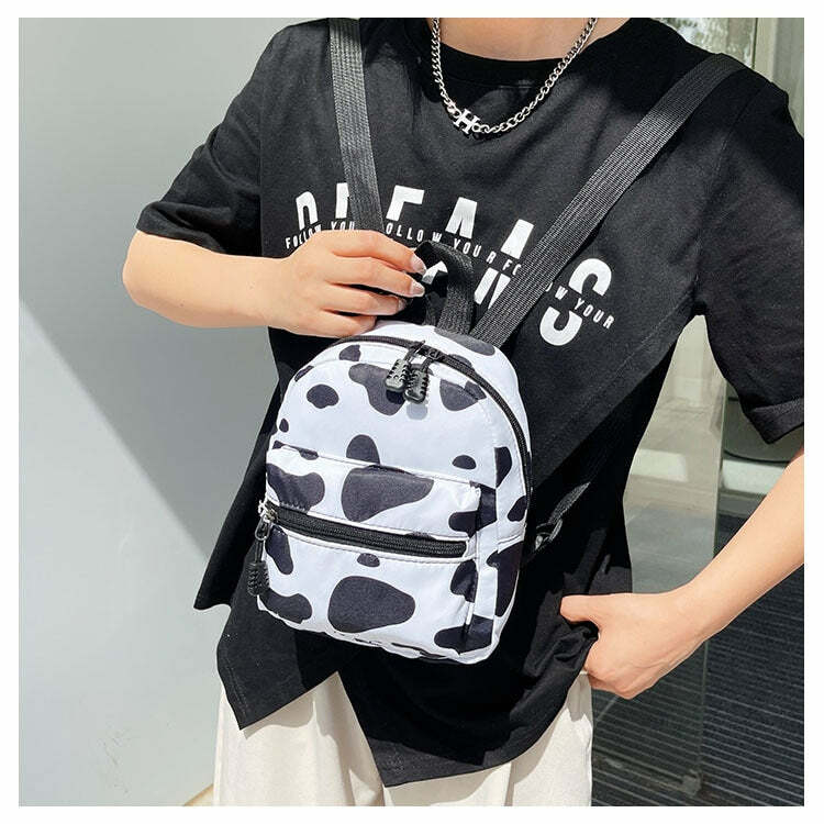 Y2K Cow Print Mini Backpack - Perfect for 90s Grunge, Retro, and Summer Y2K Outfits