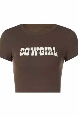Y2K Cowgirl Letter Print Crop T-Shirt - Retro 90s Grunge, Summer Y2K Outfits, Baby Tees Y2