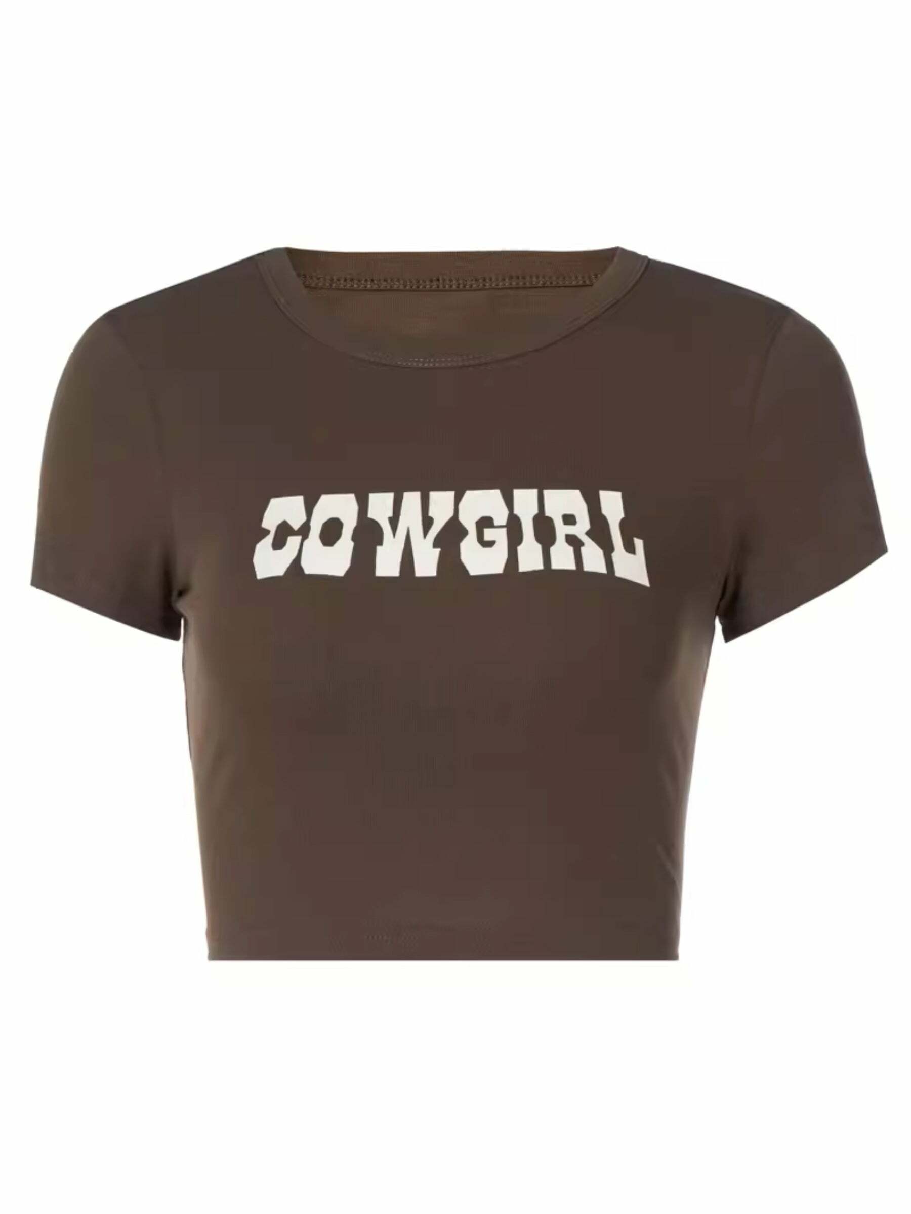Y2K Cowgirl Letter Print Crop T-Shirt - Retro 90s Grunge, Summer Y2K Outfits, Baby Tees Y2