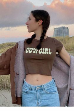 Y2K Cowgirl Letter Print Crop T-Shirt - Retro 90s Grunge, Summer Y2K Outfits, Baby Tees Y2