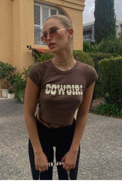 Y2K Cowgirl Letter Print Crop T-Shirt - Retro 90s Grunge, Summer Y2K Outfits, Baby Tees Y2