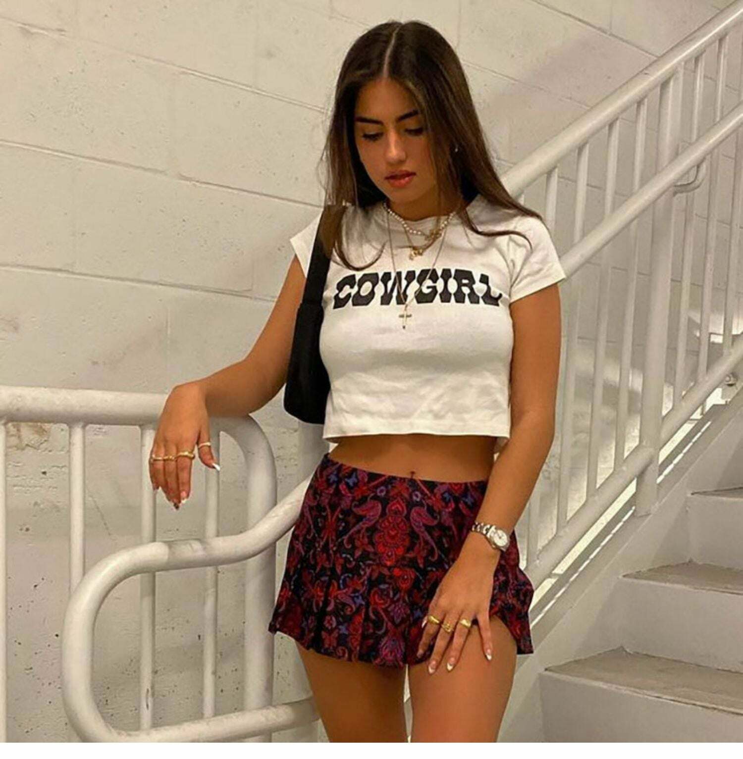 Y2K Cowgirl Letter Print Crop T-Shirt - Retro 90s Grunge, Summer Y2K Outfits, Baby Tees Y2