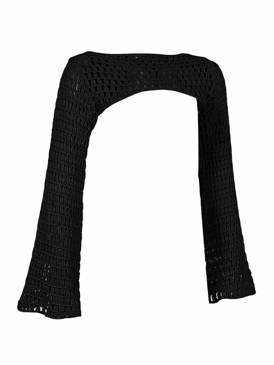 Y2K Crochet Knit Shrug Cover Up - 90s Grunge, Retro Summer, Pastel Goth, Y2K Party Outfit