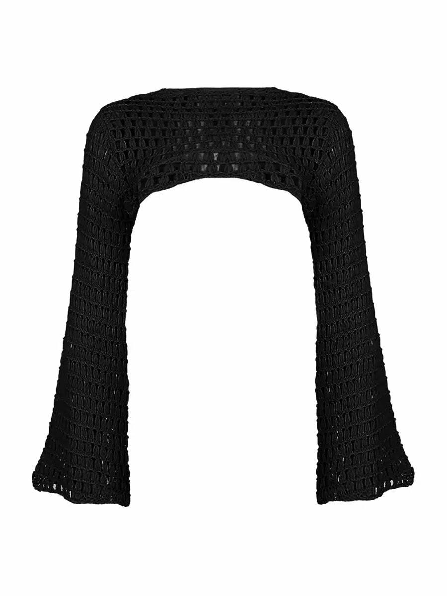 Y2K Crochet Knit Shrug Cover Up - 90s Grunge, Retro Summer, Pastel Goth, Y2K Party Outfit
