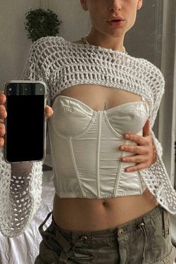 Y2K Crochet Knit Shrug Cover Up - 90s Grunge, Retro Summer, Pastel Goth, Y2K Party Outfit