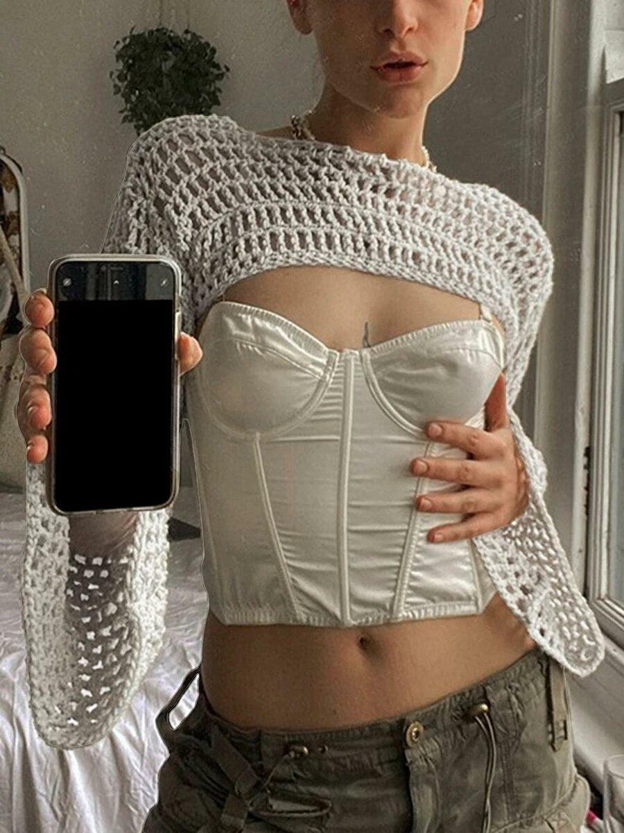 Y2K Crochet Knit Shrug Cover Up - 90s Grunge, Retro Summer, Pastel Goth, Y2K Party Outfit