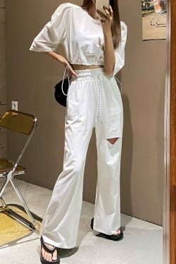 Y2K Crop Tee & Elastic Pants Set - 90s Grunge, Retro, Summer, Party, Club, Popstar Outfits