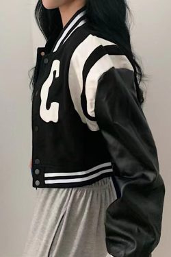 Y2K Cropped Varsity Jacket - 90s Grunge, Retro Style, Y2K Summer Outfits, Y2K Fashion