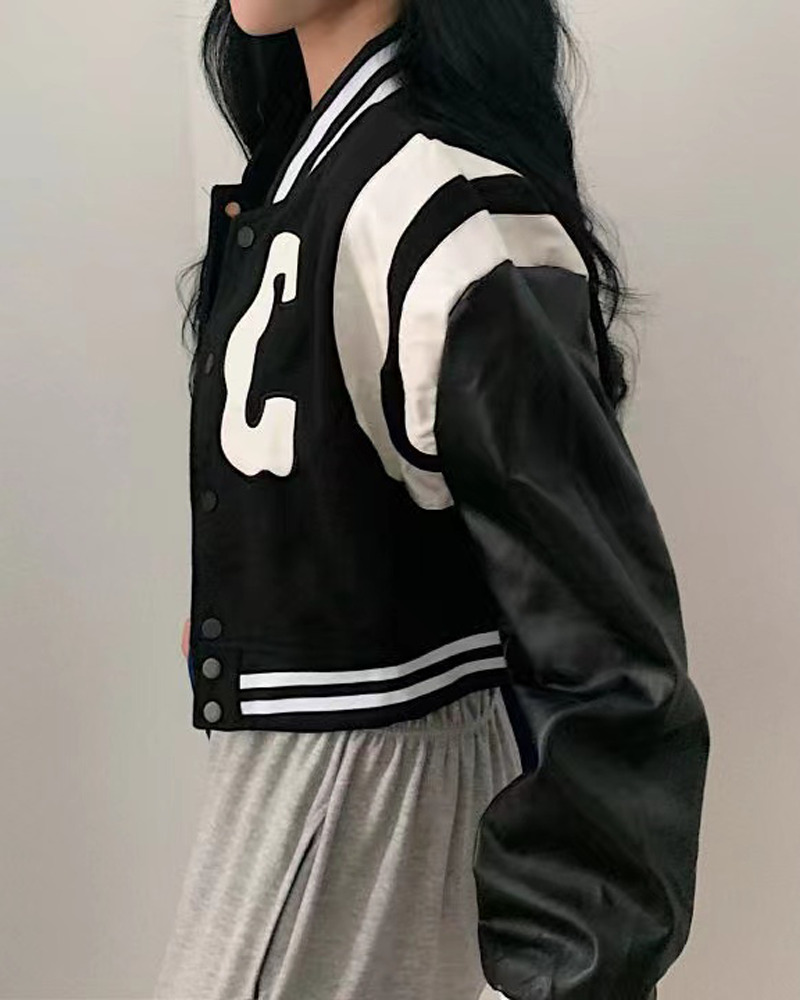 Y2K Cropped Varsity Jacket - 90s Grunge, Retro Style, Y2K Summer Outfits, Y2K Fashion