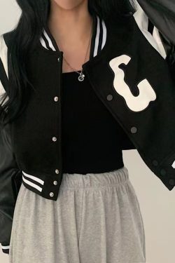 Y2K Cropped Varsity Jacket - 90s Grunge, Retro Style, Y2K Summer Outfits, Y2K Fashion