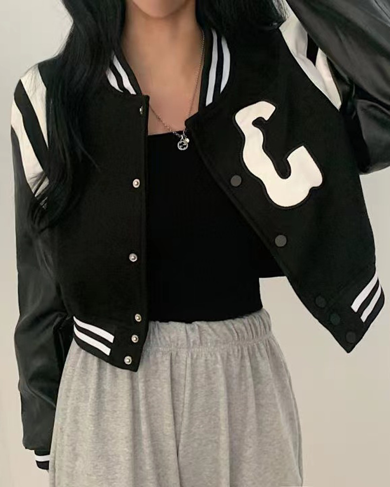 Y2K Cropped Varsity Jacket - 90s Grunge, Retro Style, Y2K Summer Outfits, Y2K Fashion