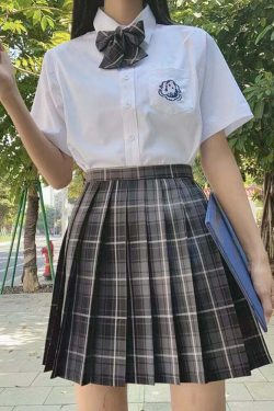 Y2K Dark Academia Plaid Skirt Set - Grunge 90s Fashion, Retro Summer Outfit, Dark Gray Bow