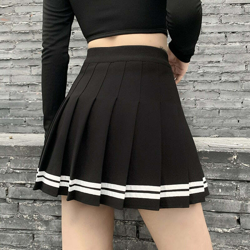 Y2K Dark Academia Preppy Mini Pleated Skirt - Black Grunge 90s Fashion Retro Style