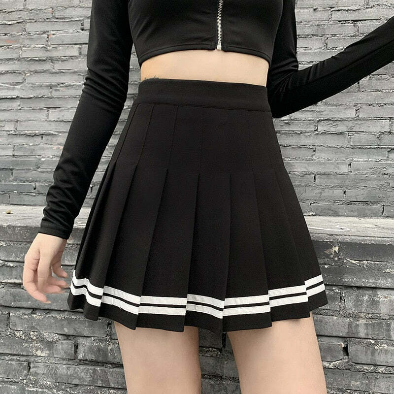 Y2K Dark Academia Preppy Mini Pleated Skirt - Black Grunge 90s Fashion Retro Style