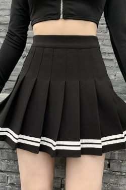 Y2K Dark Academia Preppy Mini Pleated Skirt - Black Grunge 90s Fashion Retro Style