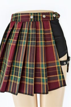 Y2K Dark Grunge Asymmetric Plaid Skirt - 90s Fashion, Y2K Summer Outfits, Gothic Y2K Style