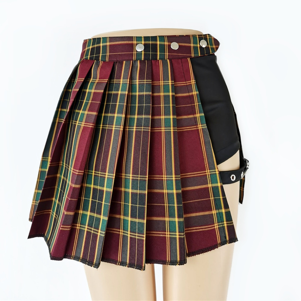 Y2K Dark Grunge Asymmetric Plaid Skirt - 90s Fashion, Y2K Summer Outfits, Gothic Y2K Style