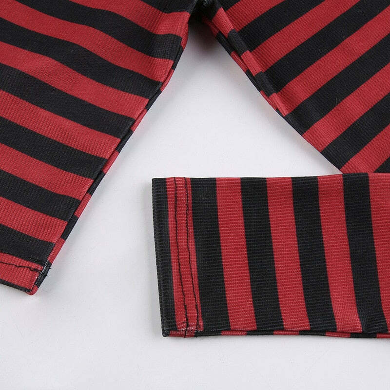 Y2K Dark Grunge E-Girl Striped Crop Top - 90s Fashion, Y2K Summer Outfits, Retro Style