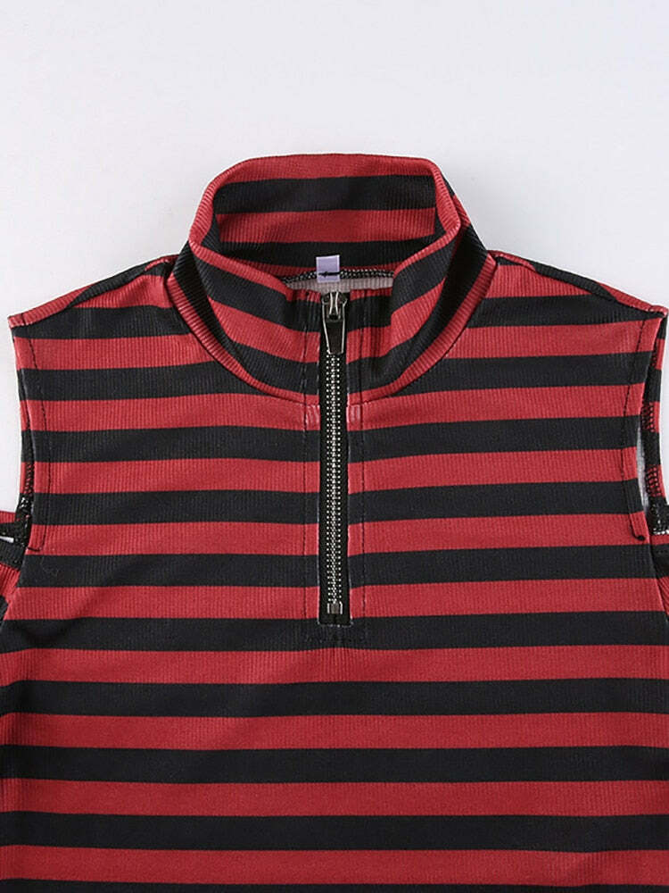 Y2K Dark Grunge E-Girl Striped Crop Top - 90s Fashion, Y2K Summer Outfits, Retro Style