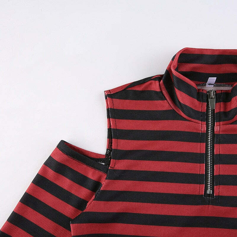 Y2K Dark Grunge E-Girl Striped Crop Top - 90s Fashion, Y2K Summer Outfits, Retro Style