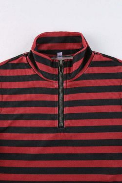 Y2K Dark Grunge E-Girl Striped Crop Top - 90s Fashion, Y2K Summer Outfits, Retro Style