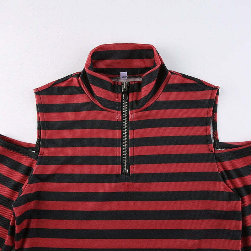 Y2K Dark Grunge E-Girl Striped Crop Top - 90s Fashion, Y2K Summer Outfits, Retro Style