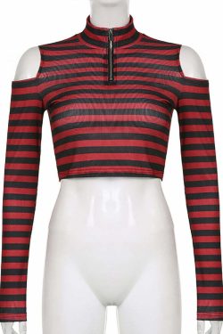 Y2K Dark Grunge E-Girl Striped Crop Top - 90s Fashion, Y2K Summer Outfits, Retro Style