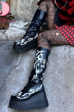 Y2K Dark Grunge Gothic eGirl Tribal Boots - Retro 90s Fashion, Y2K Summer & Party Outfits