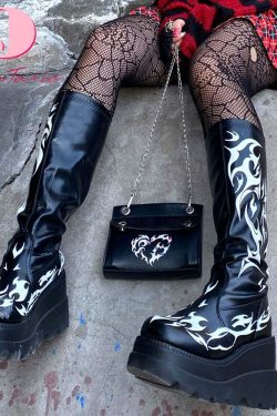 Y2K Dark Grunge Gothic eGirl Tribal Boots - Retro 90s Fashion, Y2K Summer & Party Outfits