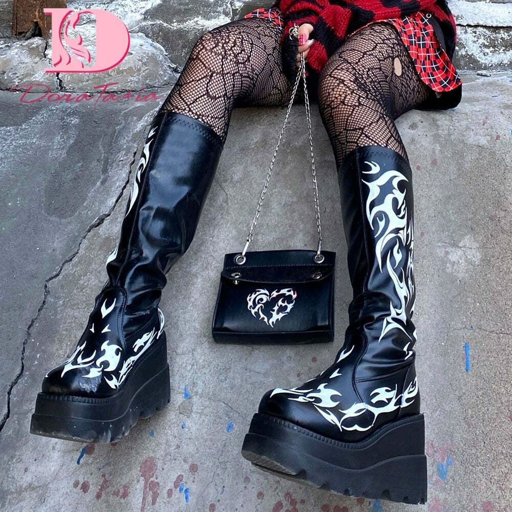 Y2K Dark Grunge Gothic eGirl Tribal Boots - Retro 90s Fashion, Y2K Summer & Party Outfits