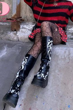 Y2K Dark Grunge Gothic eGirl Tribal Boots - Retro 90s Fashion, Y2K Summer & Party Outfits