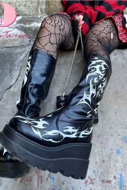 Y2K Dark Grunge Gothic eGirl Tribal Boots - Retro 90s Fashion, Y2K Summer & Party Outfits