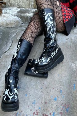 Y2K Dark Grunge Gothic eGirl Tribal Boots - Retro 90s Fashion, Y2K Summer & Party Outfits