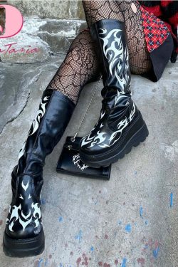 Y2K Dark Grunge Gothic eGirl Tribal Boots - Retro 90s Fashion, Y2K Summer & Party Outfits