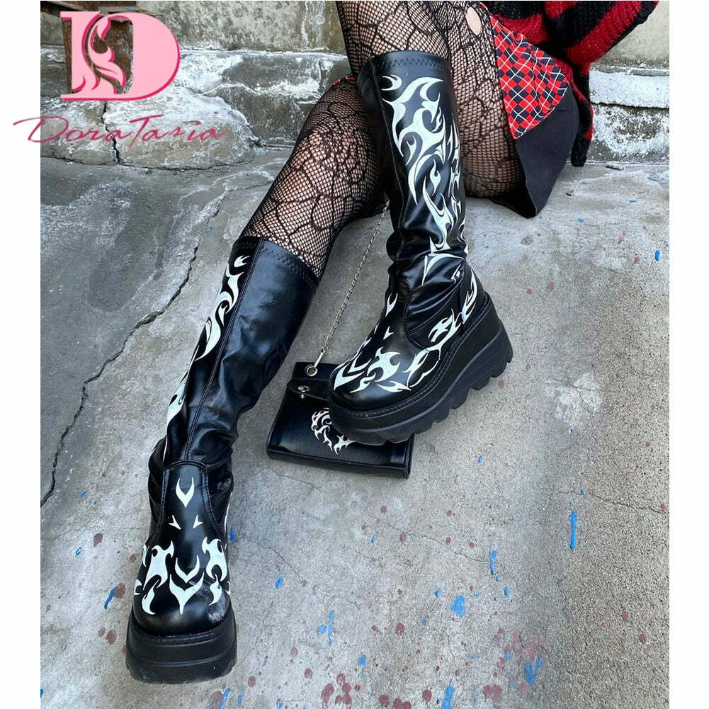 Y2K Dark Grunge Gothic eGirl Tribal Boots - Retro 90s Fashion, Y2K Summer & Party Outfits