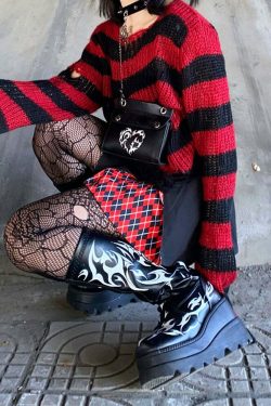 Y2K Dark Grunge Gothic eGirl Tribal Boots - Retro 90s Fashion, Y2K Summer & Party Outfits