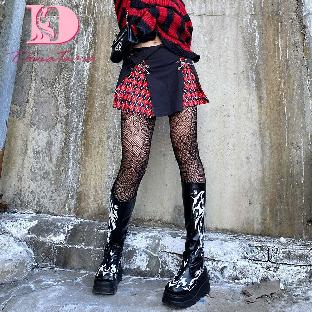 Y2K Dark Grunge Gothic eGirl Tribal Boots - Retro 90s Fashion, Y2K Summer & Party Outfits