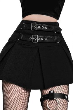 Y2K Dark Grunge Pleated Mini Skirt with Double Straps - 90s Retro Summer Outfit
