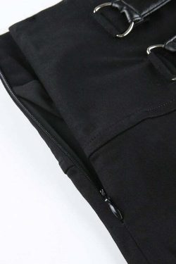 Y2K Dark Grunge Pleated Mini Skirt with Double Straps - 90s Retro Summer Outfit