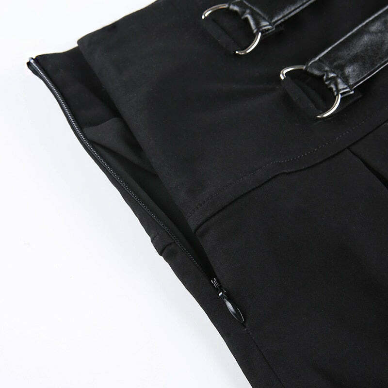 Y2K Dark Grunge Pleated Mini Skirt with Double Straps - 90s Retro Summer Outfit