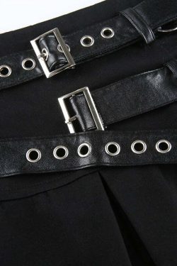 Y2K Dark Grunge Pleated Mini Skirt with Double Straps - 90s Retro Summer Outfit