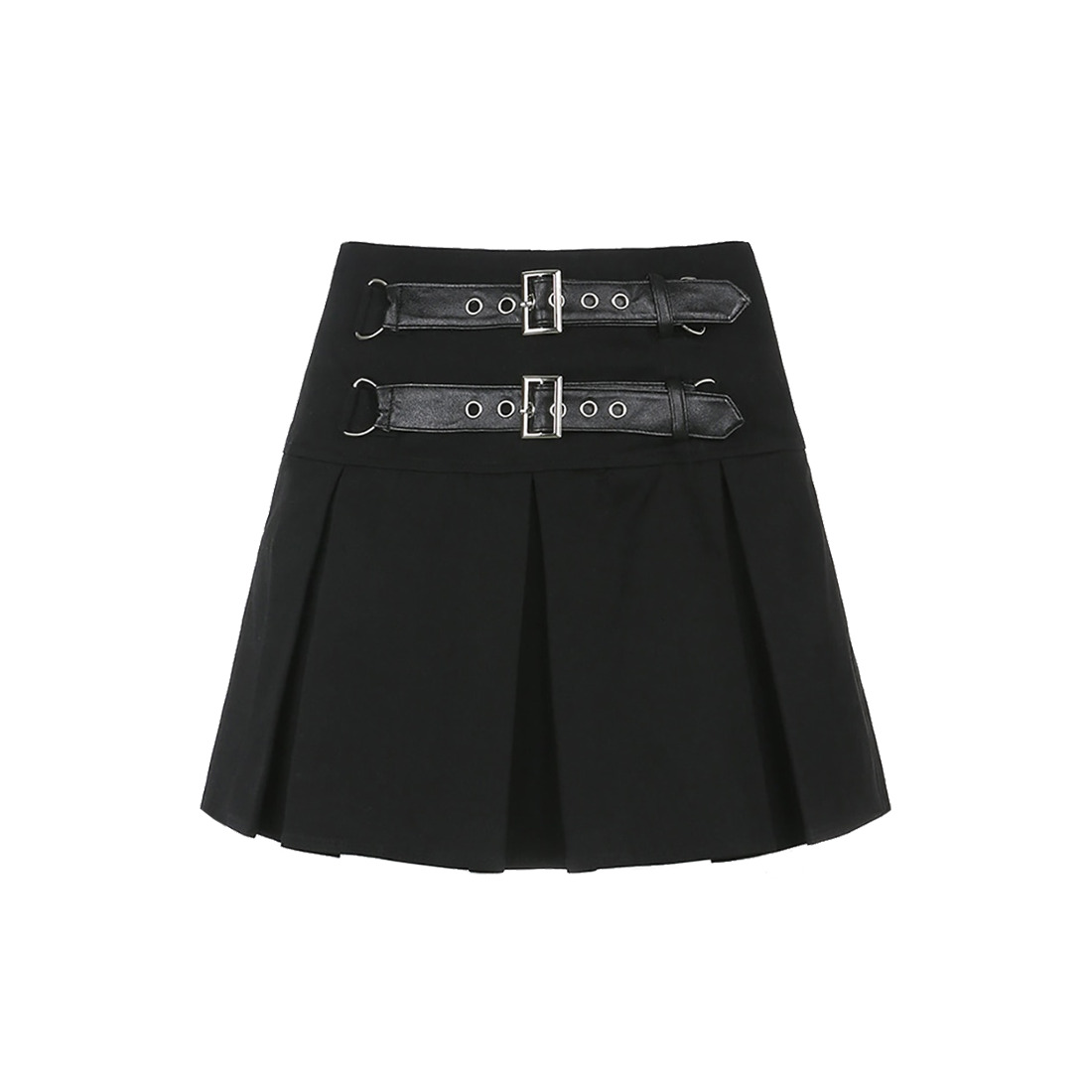Y2K Dark Grunge Pleated Mini Skirt with Double Straps - 90s Retro Summer Outfit