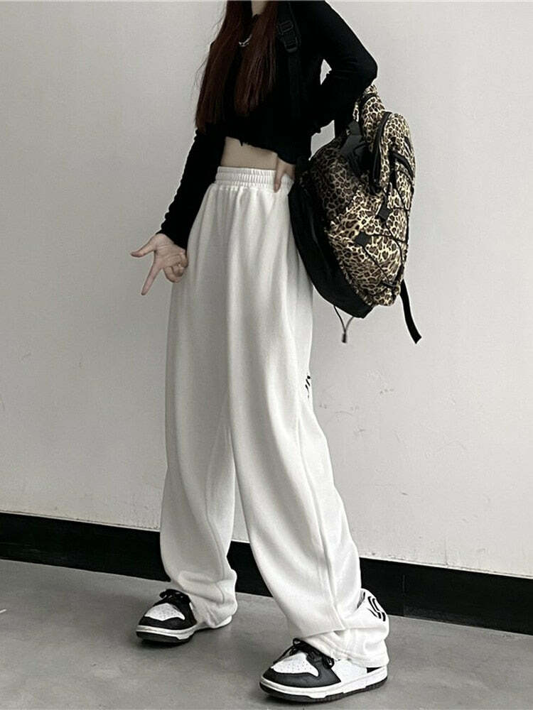 Y2K Dark Grunge Wide Leg Sweatpants - Retro 90s Fashion, Gothic Y2K, Summer Y2K Outfits