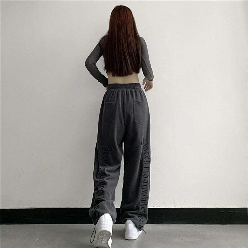 Y2K Dark Grunge Wide Leg Sweatpants - Retro 90s Fashion, Gothic Y2K, Summer Y2K Outfits