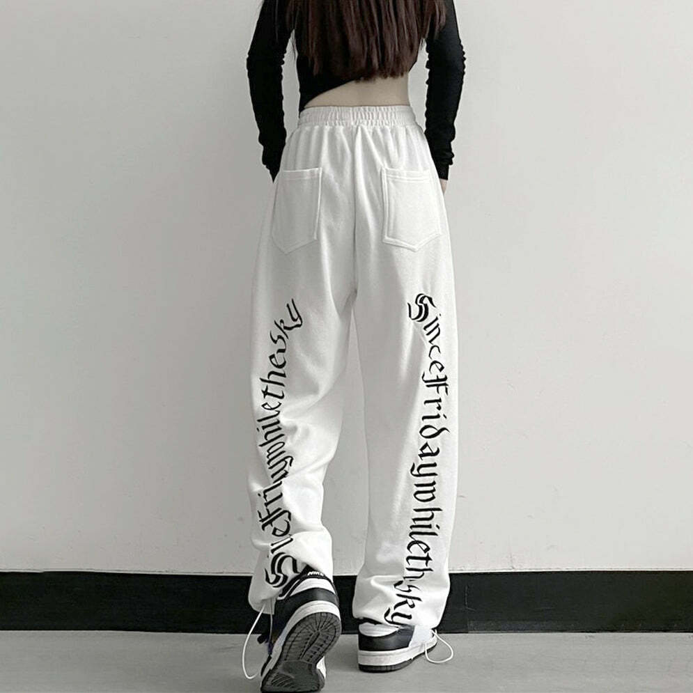 Y2K Dark Grunge Wide Leg Sweatpants - Retro 90s Fashion, Gothic Y2K, Summer Y2K Outfits