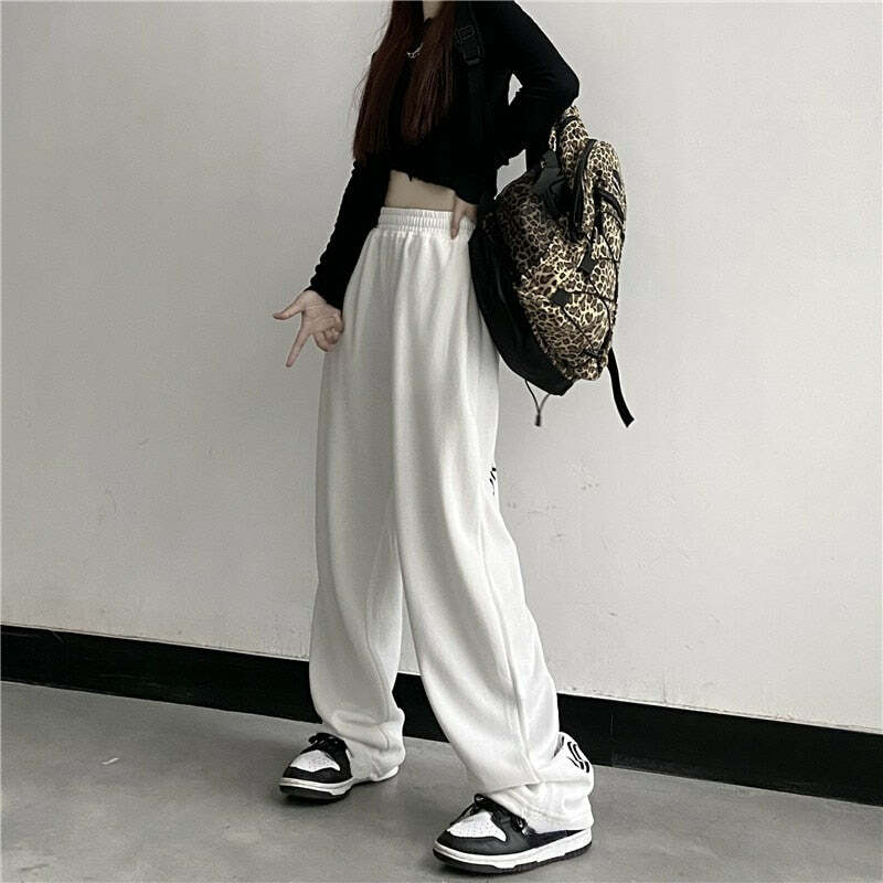 Y2K Dark Grunge Wide Leg Sweatpants - Retro 90s Fashion, Gothic Y2K, Summer Y2K Outfits