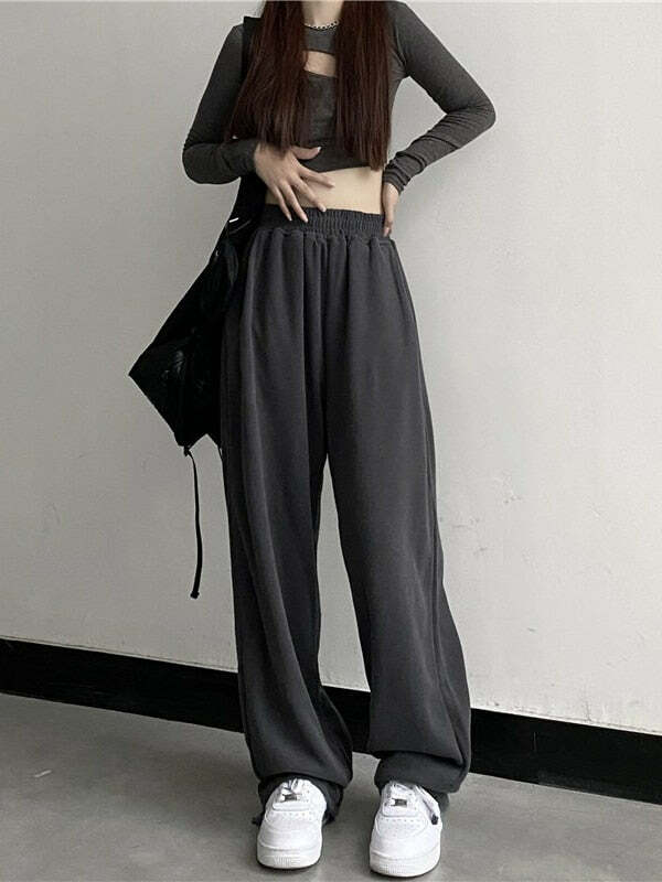 Y2K Dark Grunge Wide Leg Sweatpants - Retro 90s Fashion, Gothic Y2K, Summer Y2K Outfits
