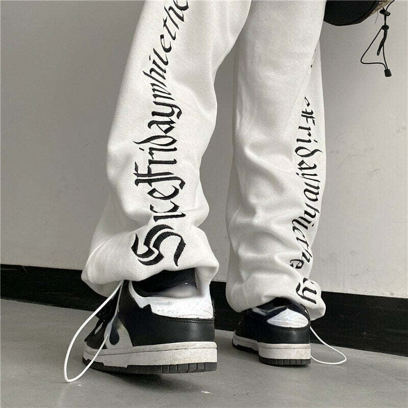 Y2K Dark Grunge Wide Leg Sweatpants - Retro 90s Fashion, Gothic Y2K, Summer Y2K Outfits
