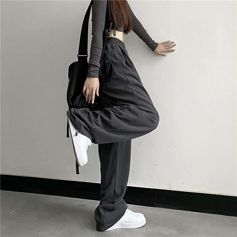 Y2K Dark Grunge Wide Leg Sweatpants - Retro 90s Fashion, Gothic Y2K, Summer Y2K Outfits